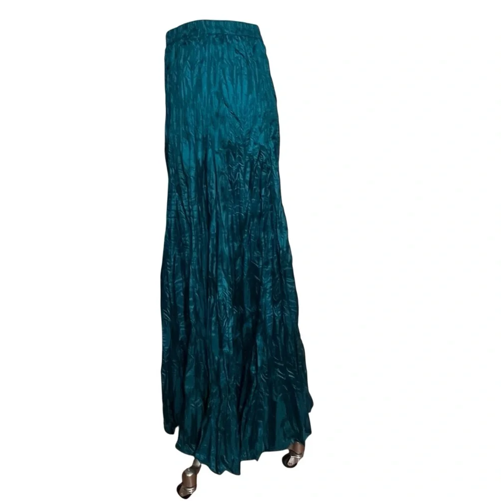Soft Surroundings Mizu Crinkle Maxi Skirt Teal Boho Flowy Elastic Waist XS